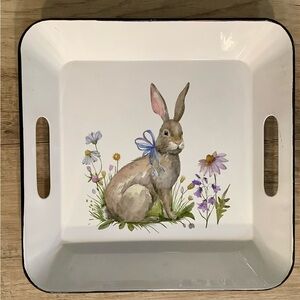 Kendrick Bunny in Blue White Square Handled Metal Tray